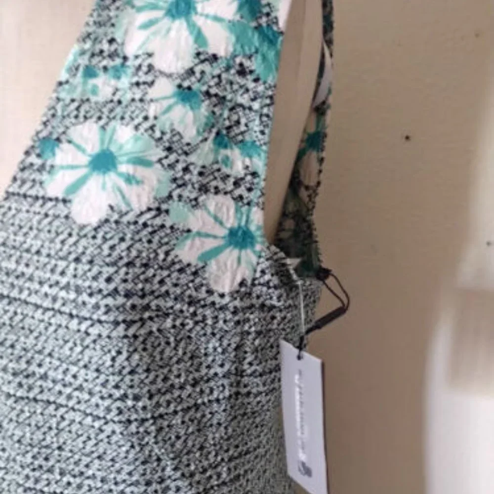 NEW KARL LAGERFELD Size 10 Green Black Hawaiian Tropical Print Sundress - Picture 5 of 7